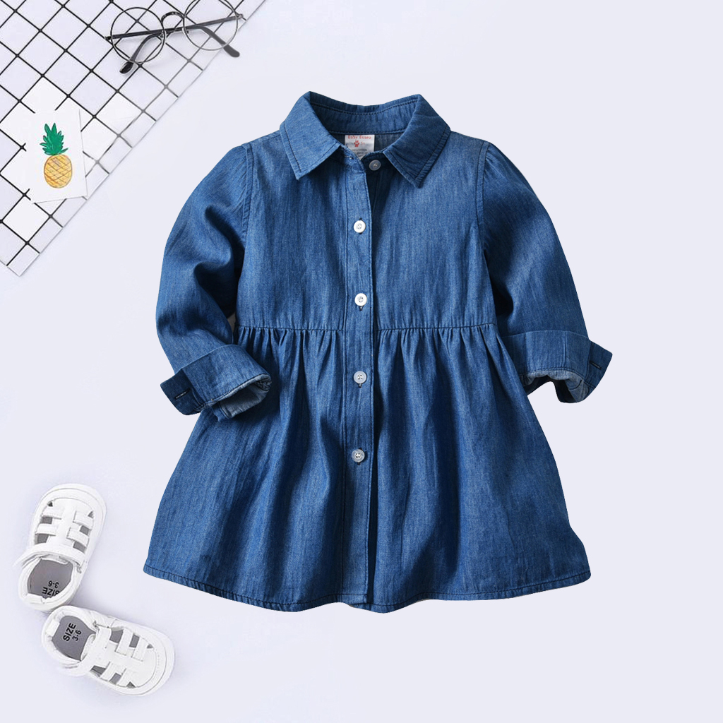 

Baby/Toddler Girl's Denim Lapel Collar Dress