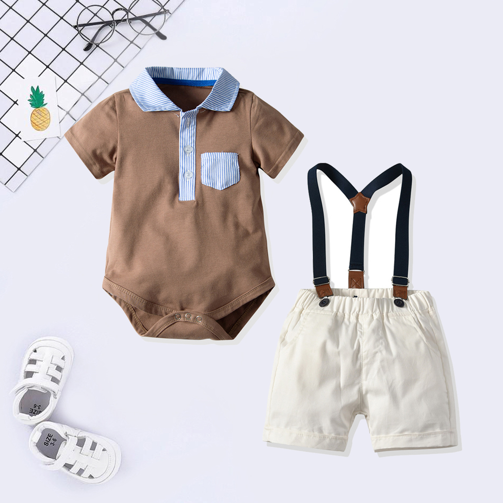 

Baby / Toddler Striped Bodysuit and Suspender Shorts Set