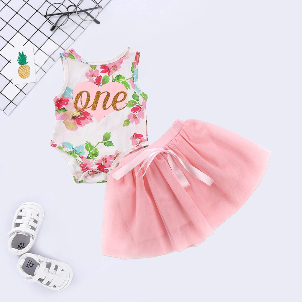 

Baby Girl's Floral Allover Letter Bodysuit and Tulle Skirt