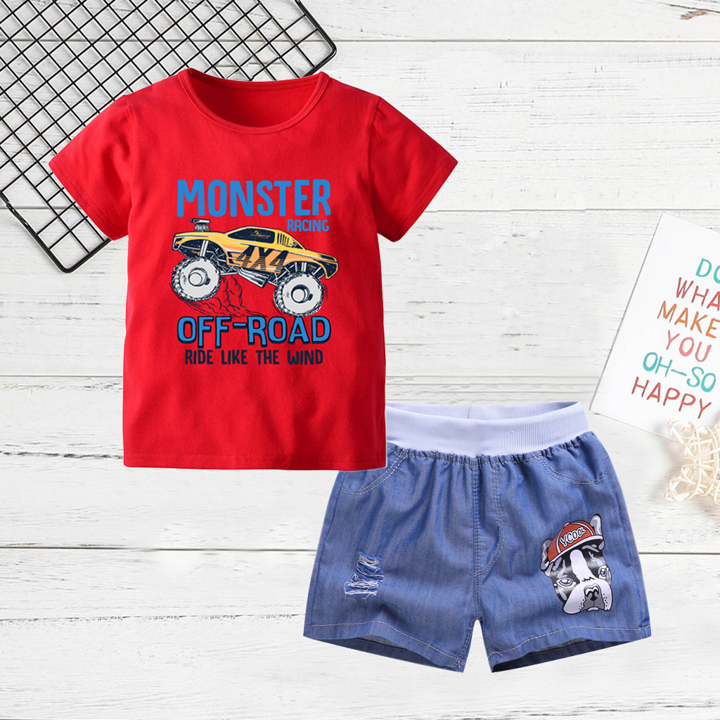 

Cool Car Print Short-sleeve T-shirt and Shorts Set