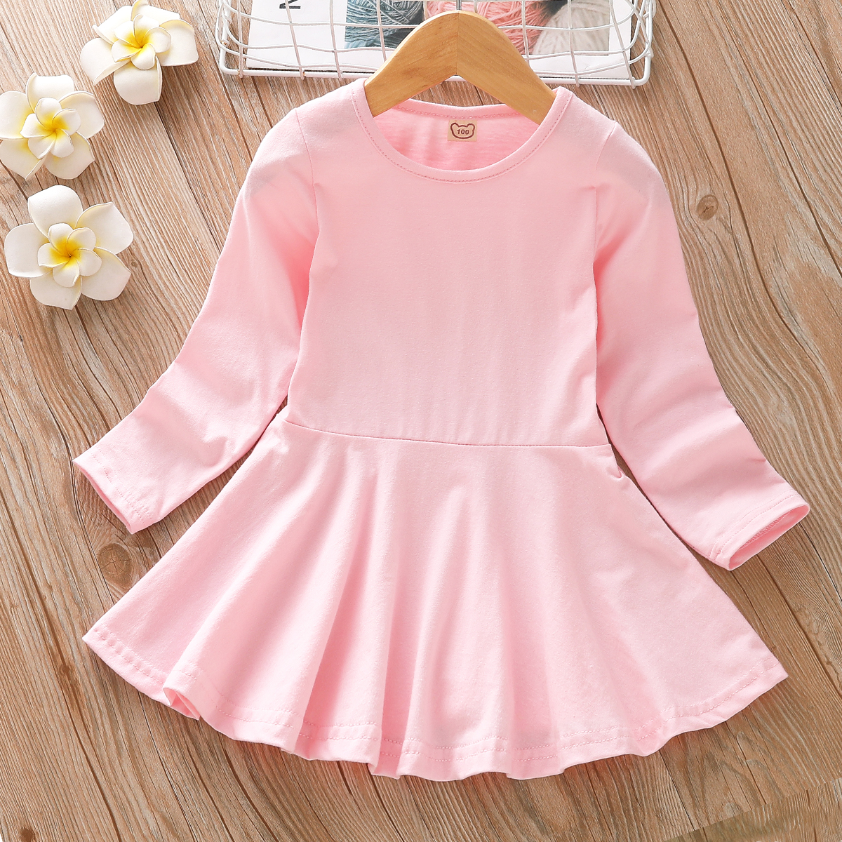 

Baby/ Toddler Girl's Solid A-line Long-sleeve Dress