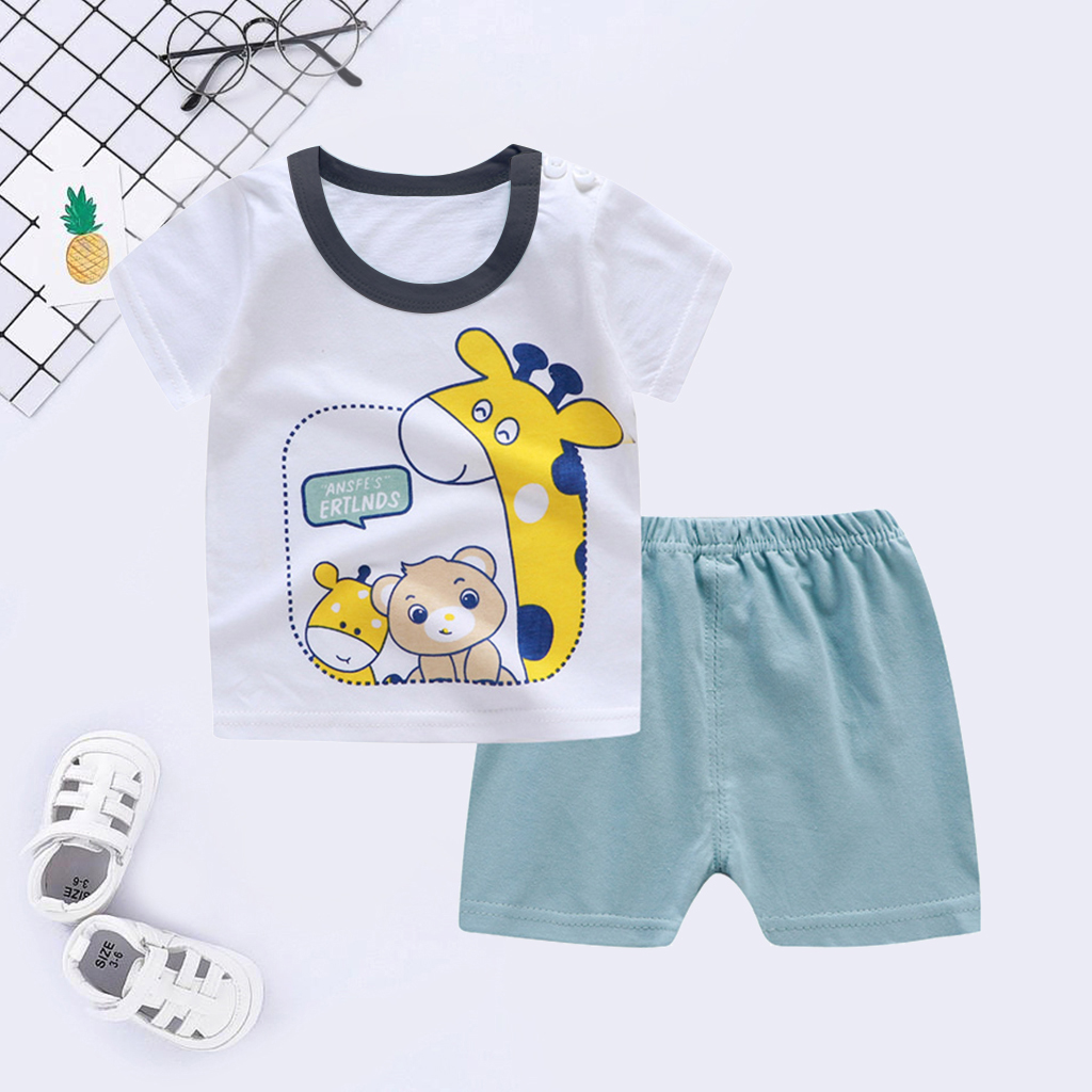 

Baby / Toddler Stylish Cute Animal Pattern Print Tee and Striped Shorts Set
