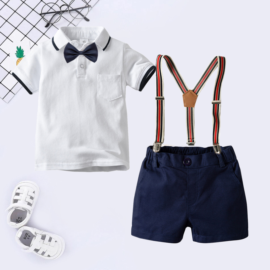 

Baby / Toddler Boy Bow Tie Polo Shirt and Suspender Shorts Set