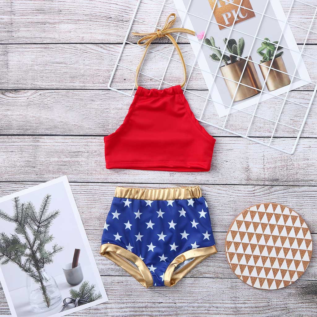

2019 Baby / Toddler Halter Design Swim Top and Stars Decor Shorts Set