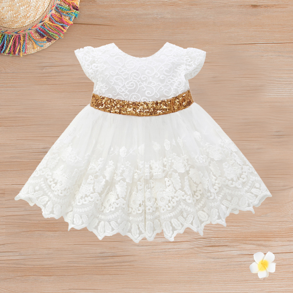 

Baby/ Toddler Girl's Floral Lace Sequined Belt Party Dress