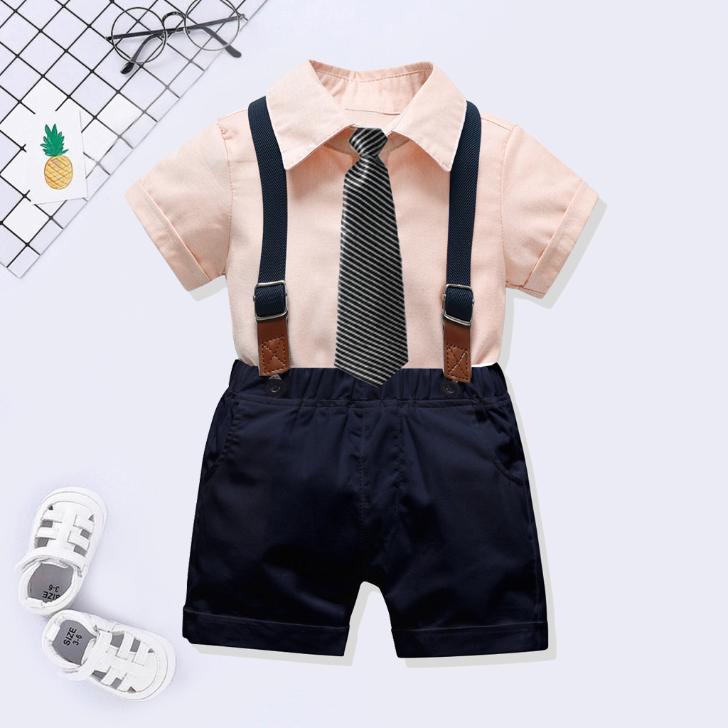 

Baby / Toddler Gentleman Tie Solid Shirt and Suspender Shorts Set