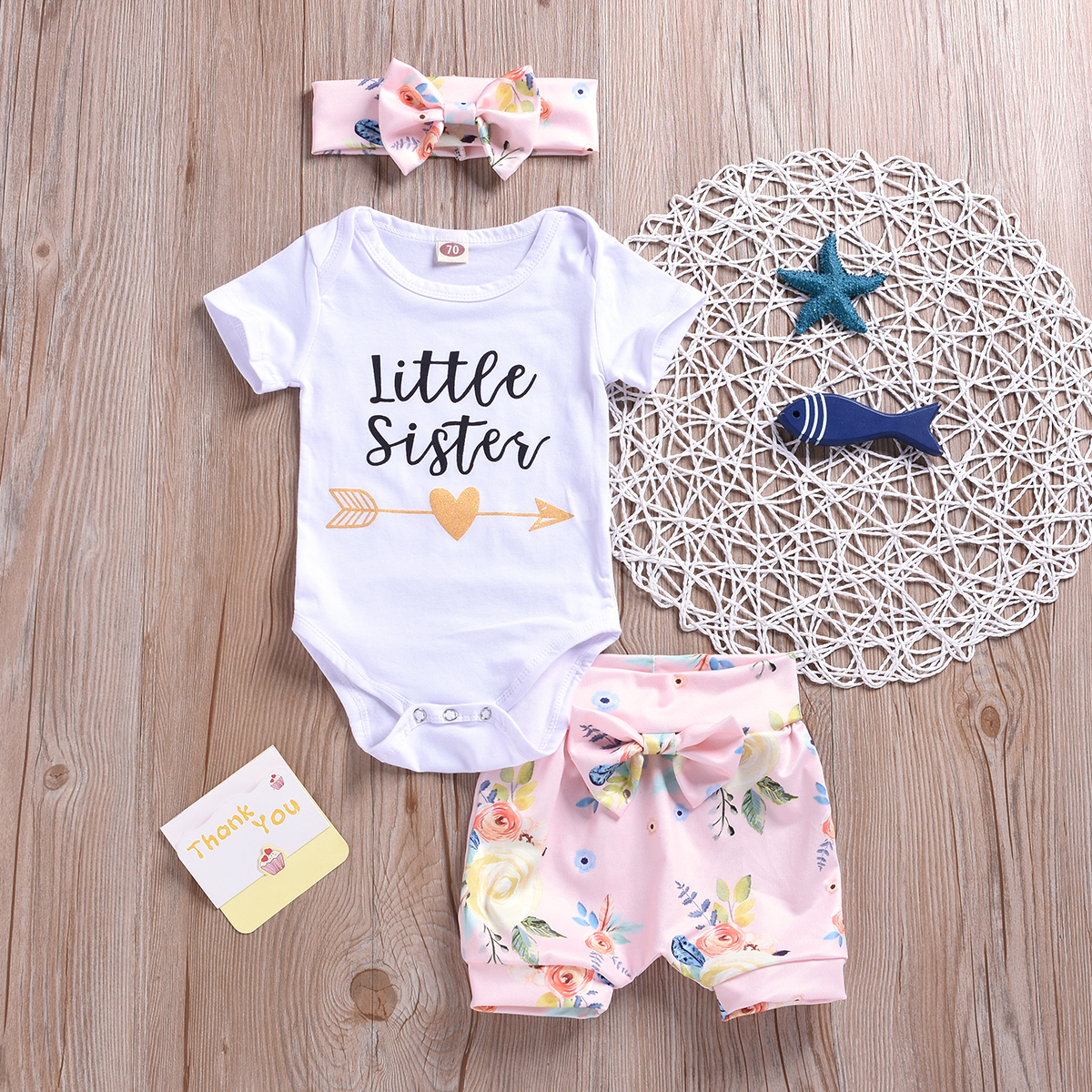 

3-Piece Baby / Toddler Letter Print Bodysuit, Floral Bowknot Decor Shorts and Headband