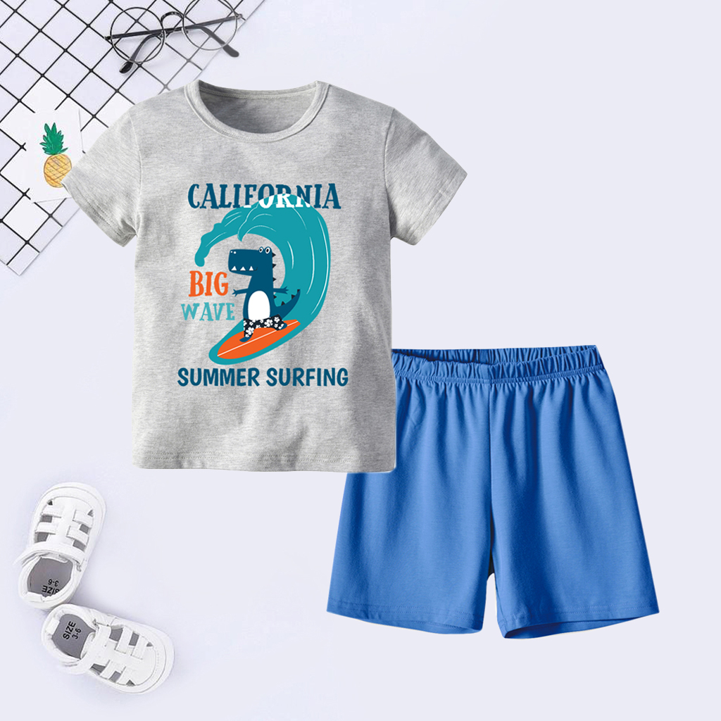 

Fun Dinosaur Print Short-sleeve Top and Shorts Set