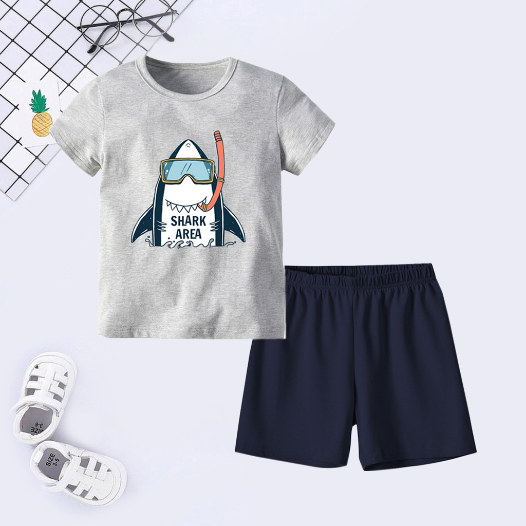

Cute Shark Print Short-sleeve Top and Shorts Set