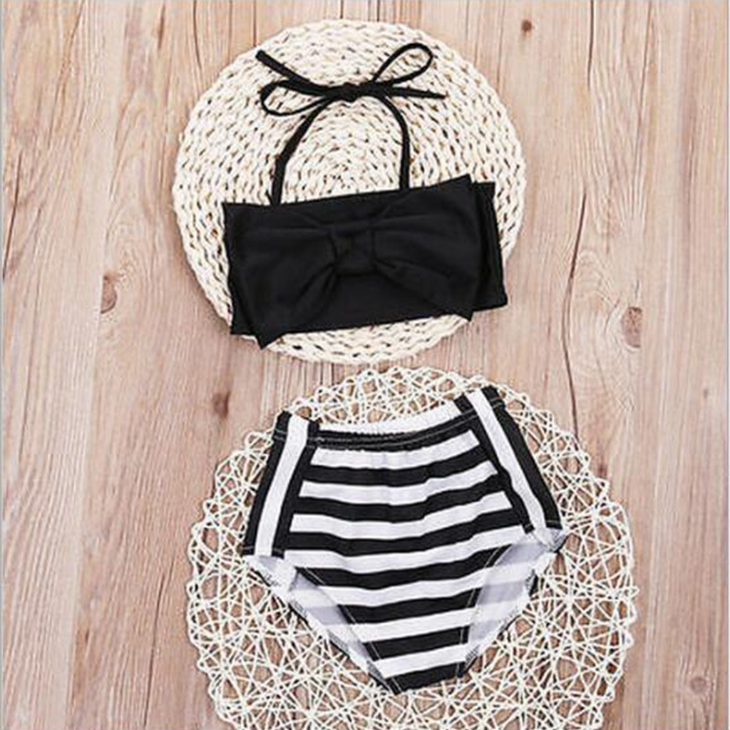 

2-piece Bow Design Halter Top and Striped Shorts Swimwear