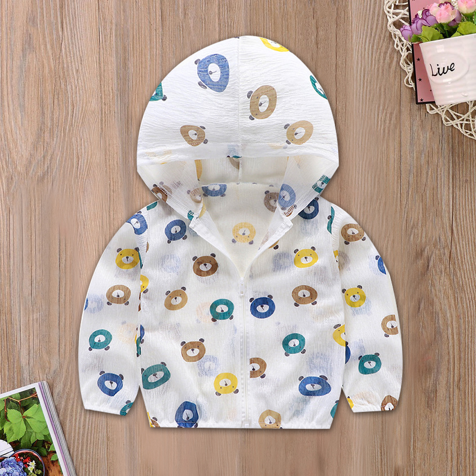 

Cartoon Bear Allover Print Sun-proof Hooded Coat