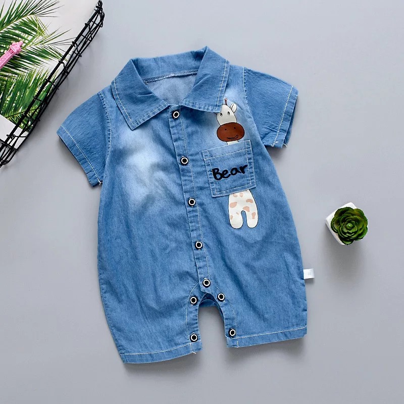 

Baby Pocket Design Denim Giraffe Print Bodysuit