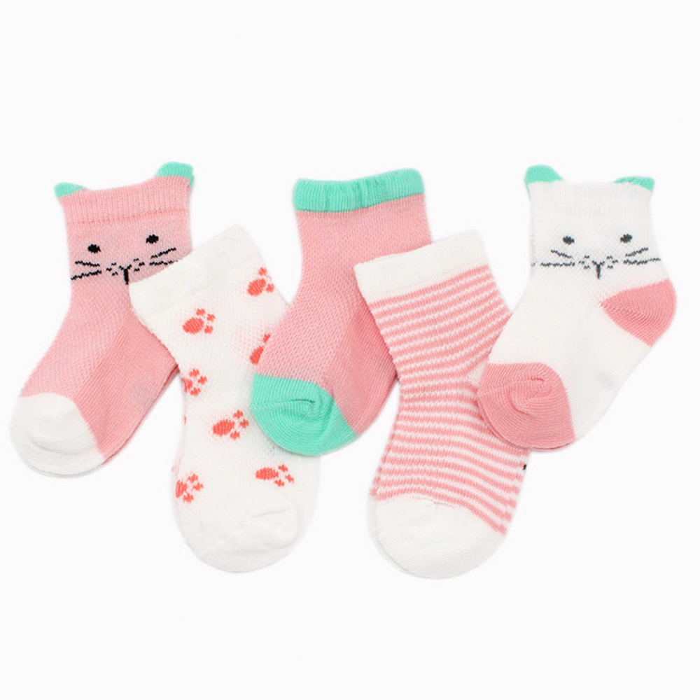

5-pack Cartoon Striped Splice 3D Ears Socks