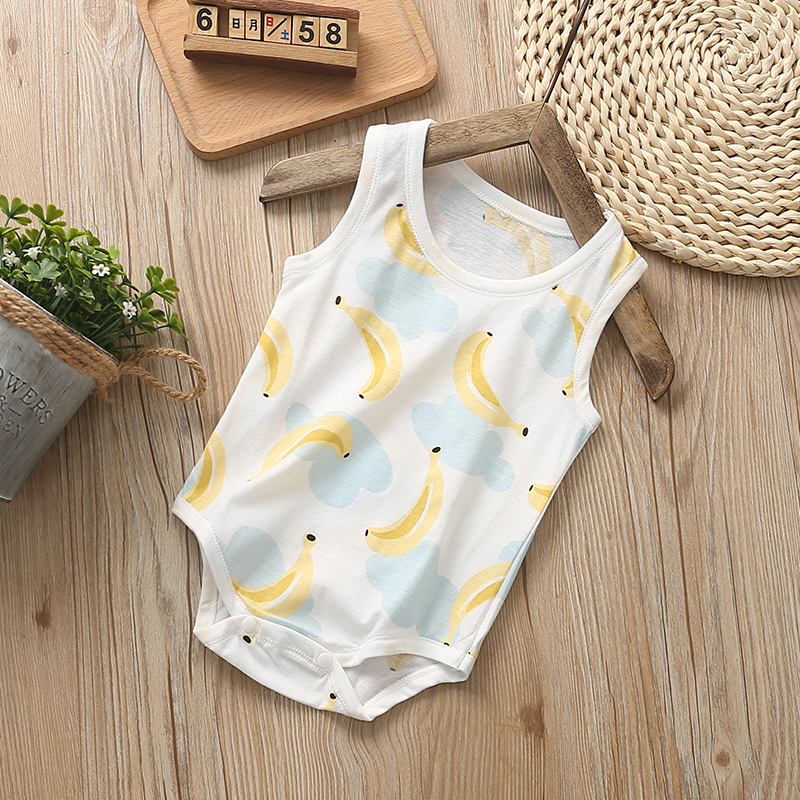 

Banana Pattern Sleeveless Breezy Pajamas for Baby