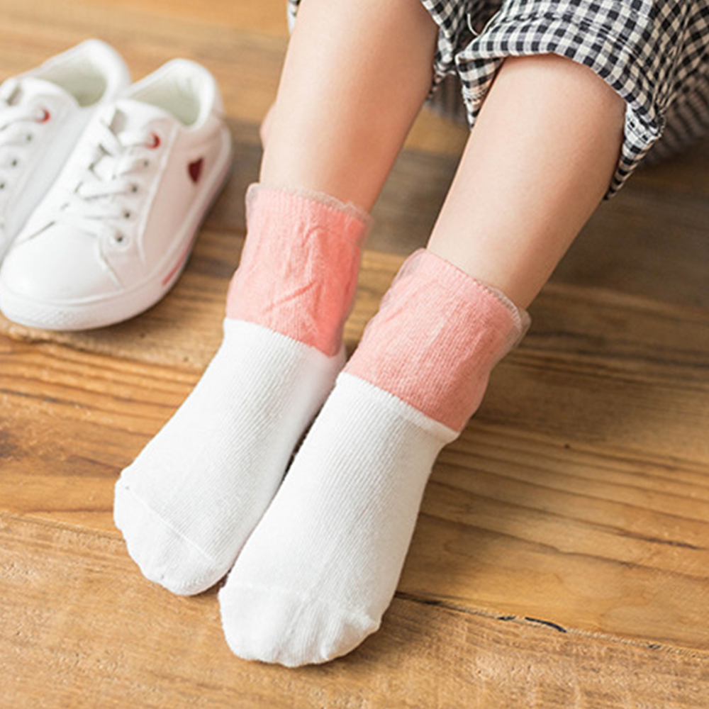 

3-piece Baby Girl Lace Colorblock Mesh Socks Set