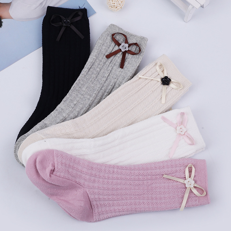 

Baby / Toddler Solid Button Bow Decor Stockings