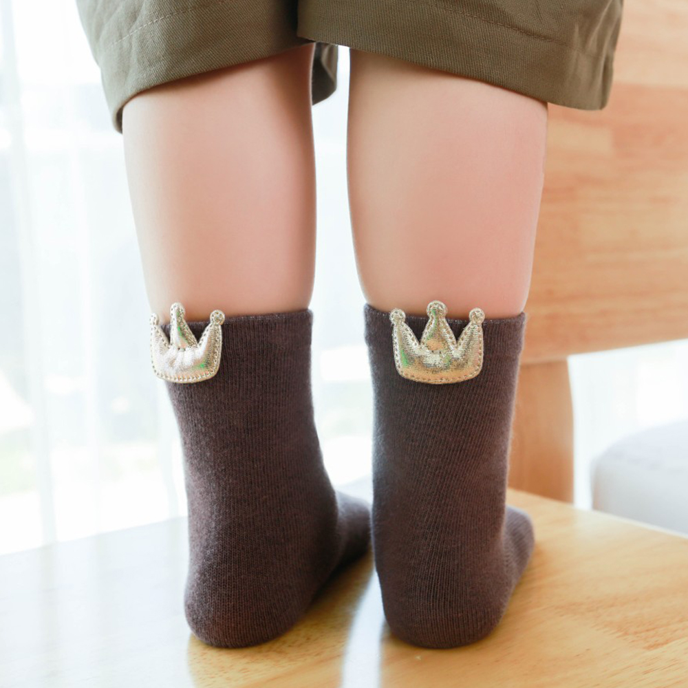 

3-piece Baby 3D Crown Decor Solid Socks Set