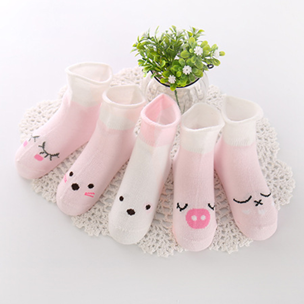

5-piece Baby / Toddler Cartoon Solid Splice Socks Set