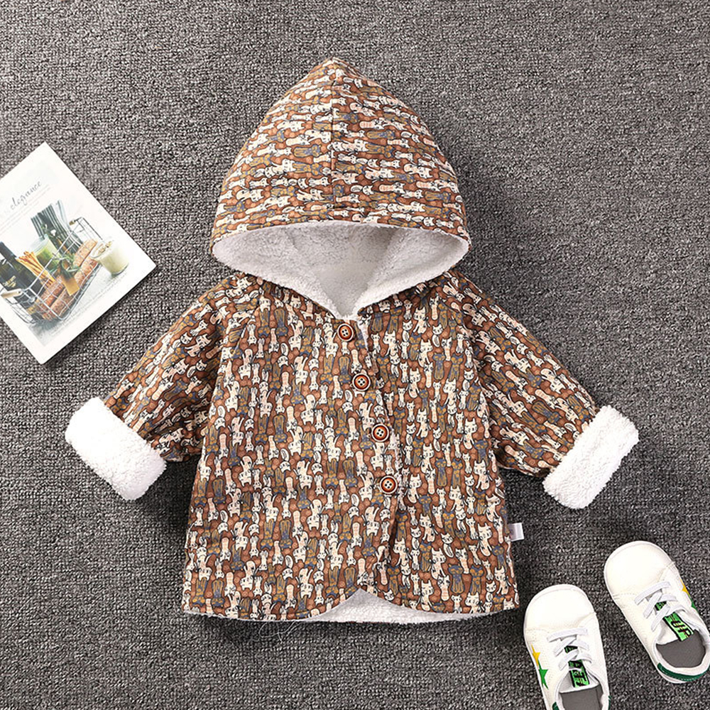 

Baby / Toddler Lovely Cat Print Long-sleeve Hooded Coat (No shoes)