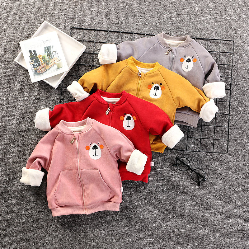 

Baby / Toddler Lovely Bear Embroidery Solid Long-sleeve Coat