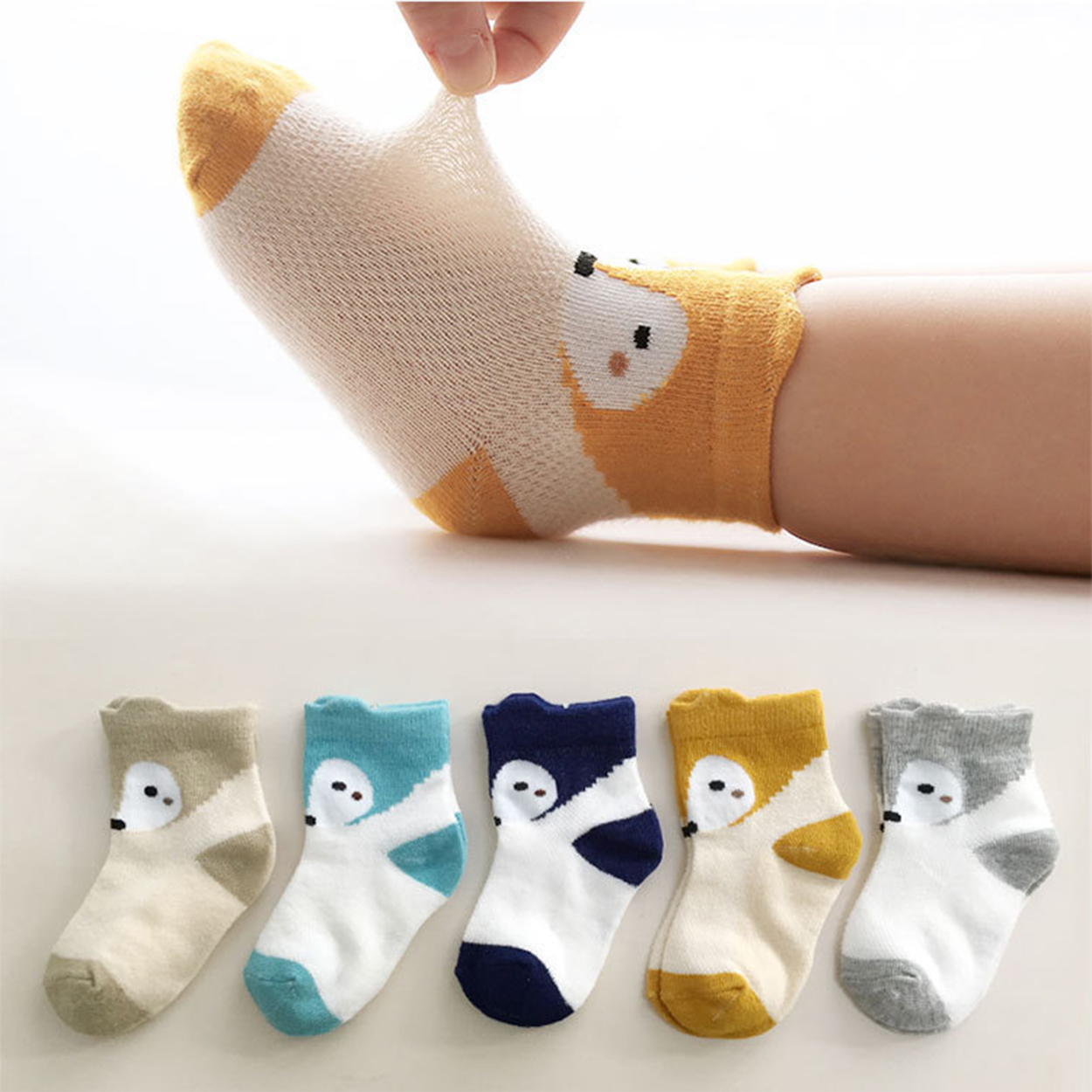 

5-piece Baby / Toddler Breathable Cartoon Animal Print Mesh Thin Socks