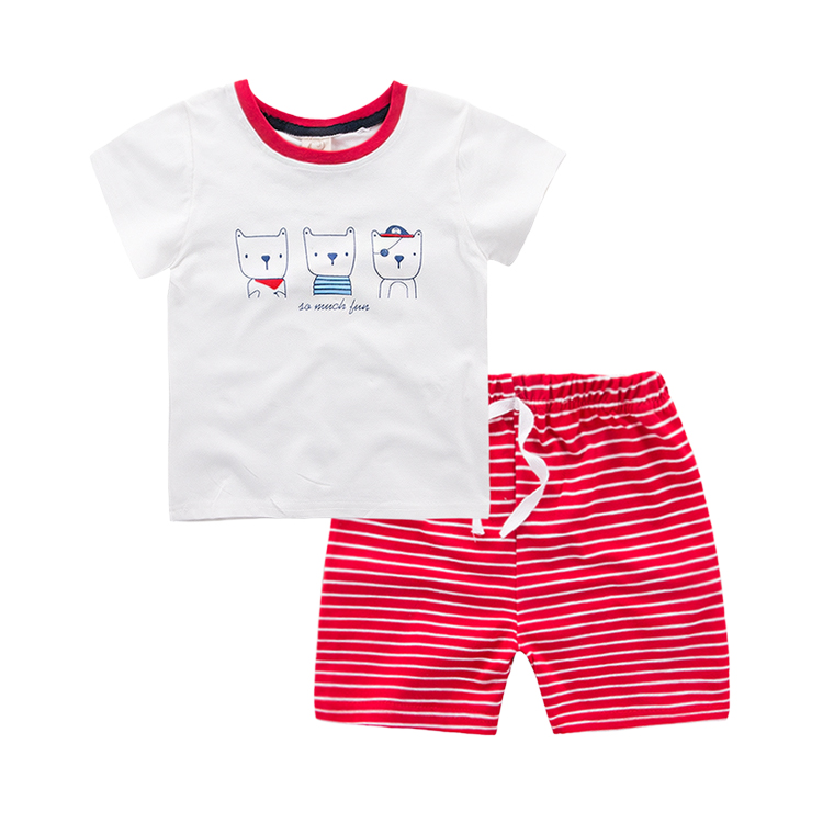 

Lovely Dog Print Short-sleeve T-shirt and Striped Shorts Set in White for Toddler Boy and Boy