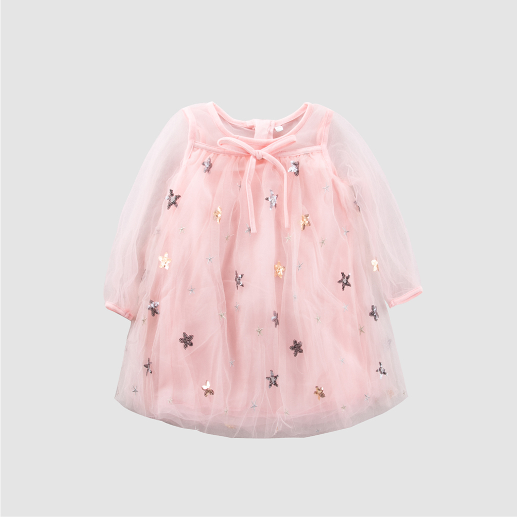 

Beautiful Sequined Star Long-sleeve Mesh Dress