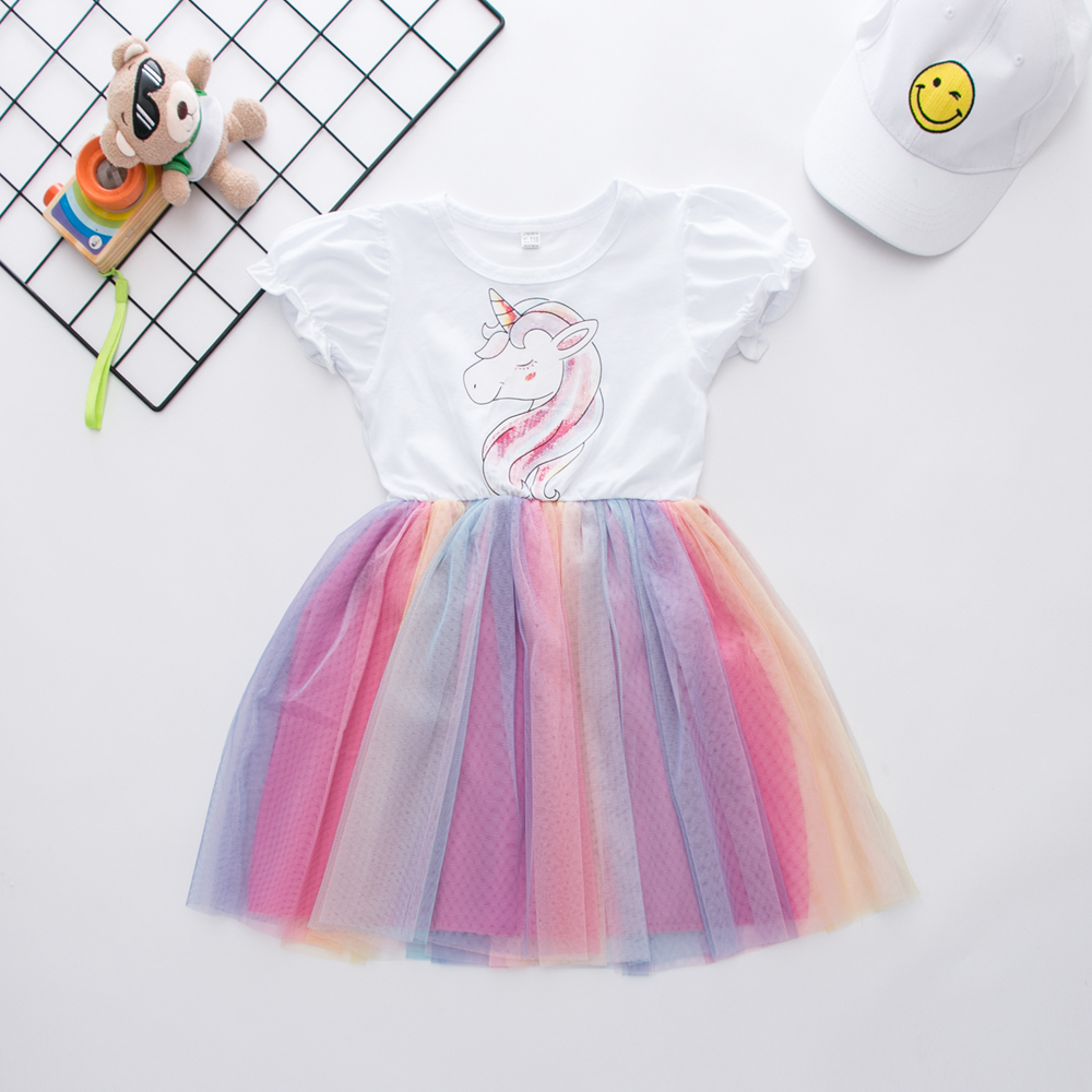 

Sweet Unicorn Print Mesh Dress