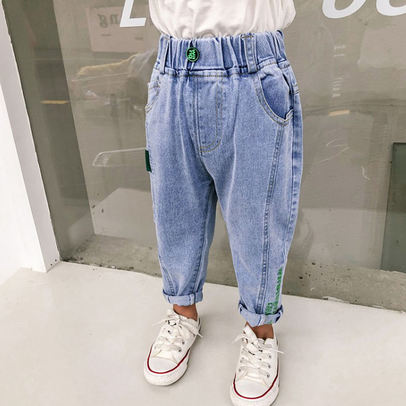 

Toddler Girl/Boy Letter Embroidered Elasticized Denim Jeans