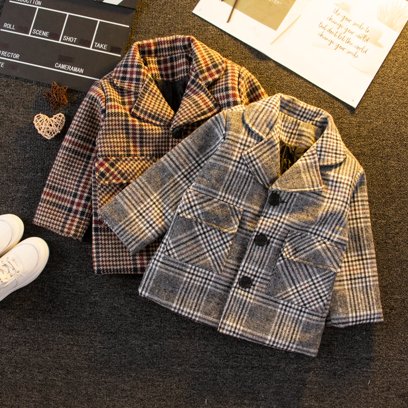 

Toddler Boy/Girl Lapel Collar Button Design Plaid/Houndstooth Blazer Jacket