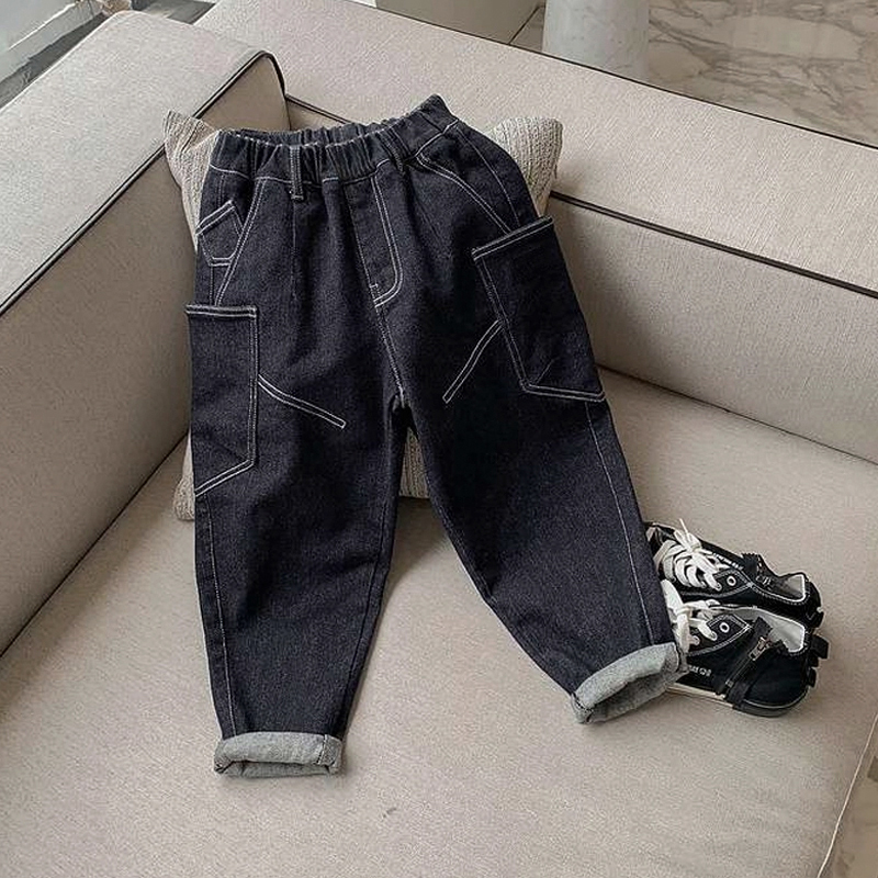 

Toddler Boy/Girl Topstitching Pocket Design Elasticized Denim Jeans