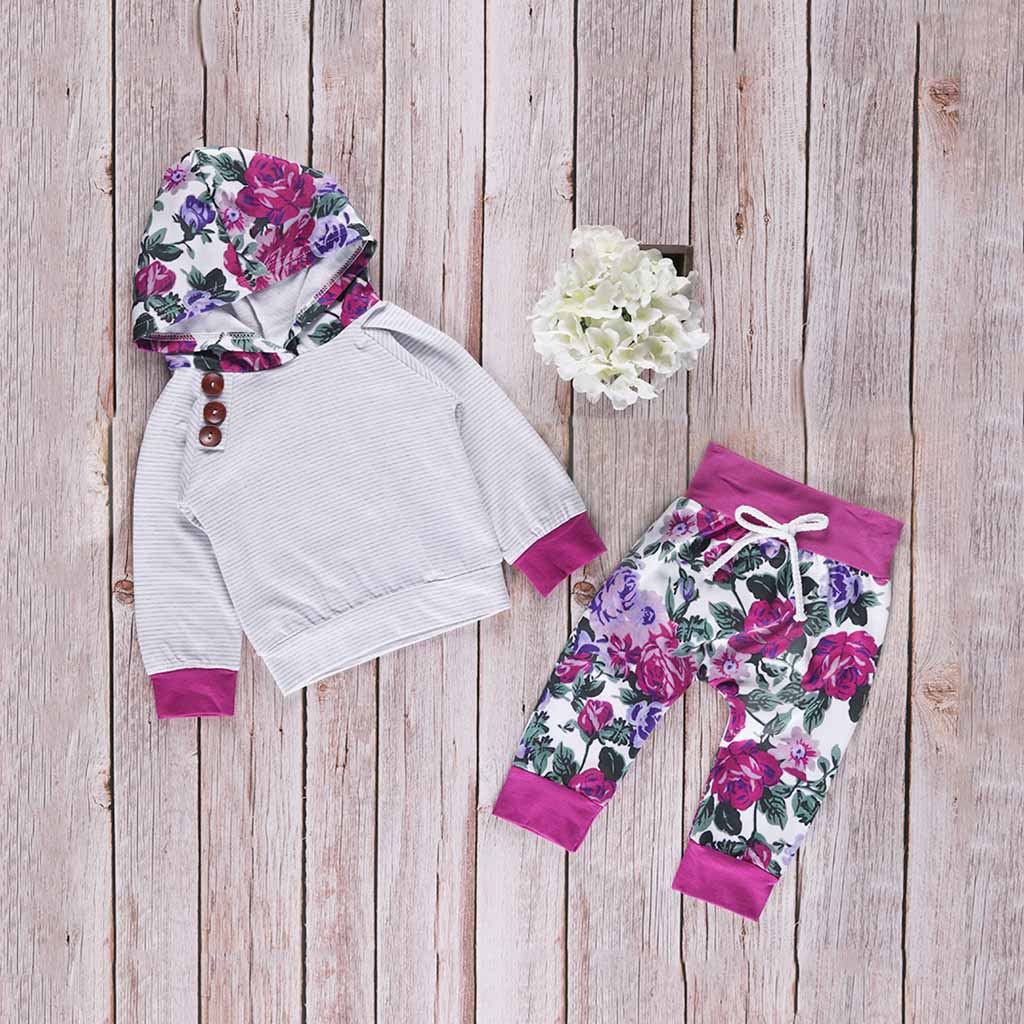 

Floral Print Hooded Sweatshirt and Pants Set