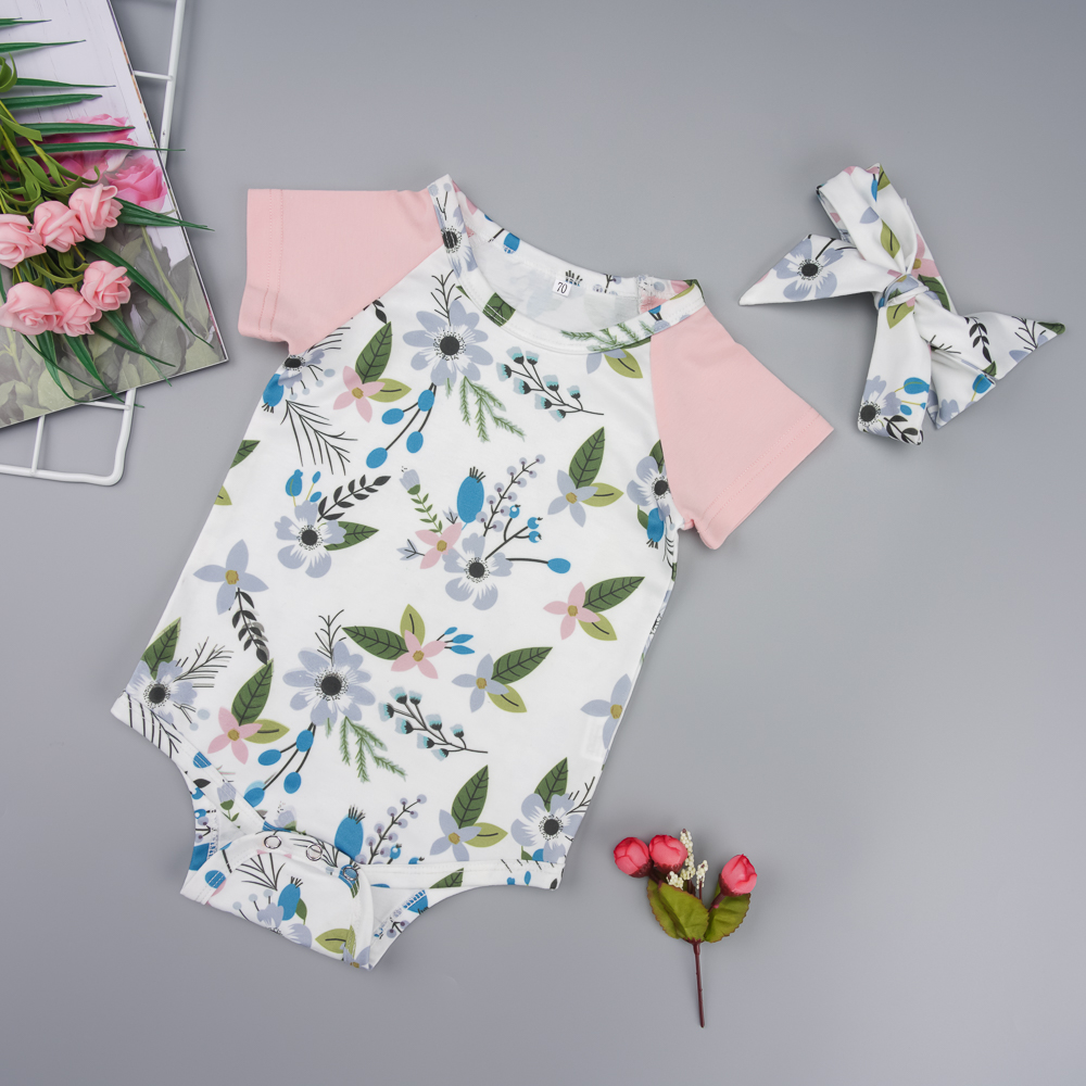 

Baby Summer Floral and Leaf Print Bodysuit and Headband