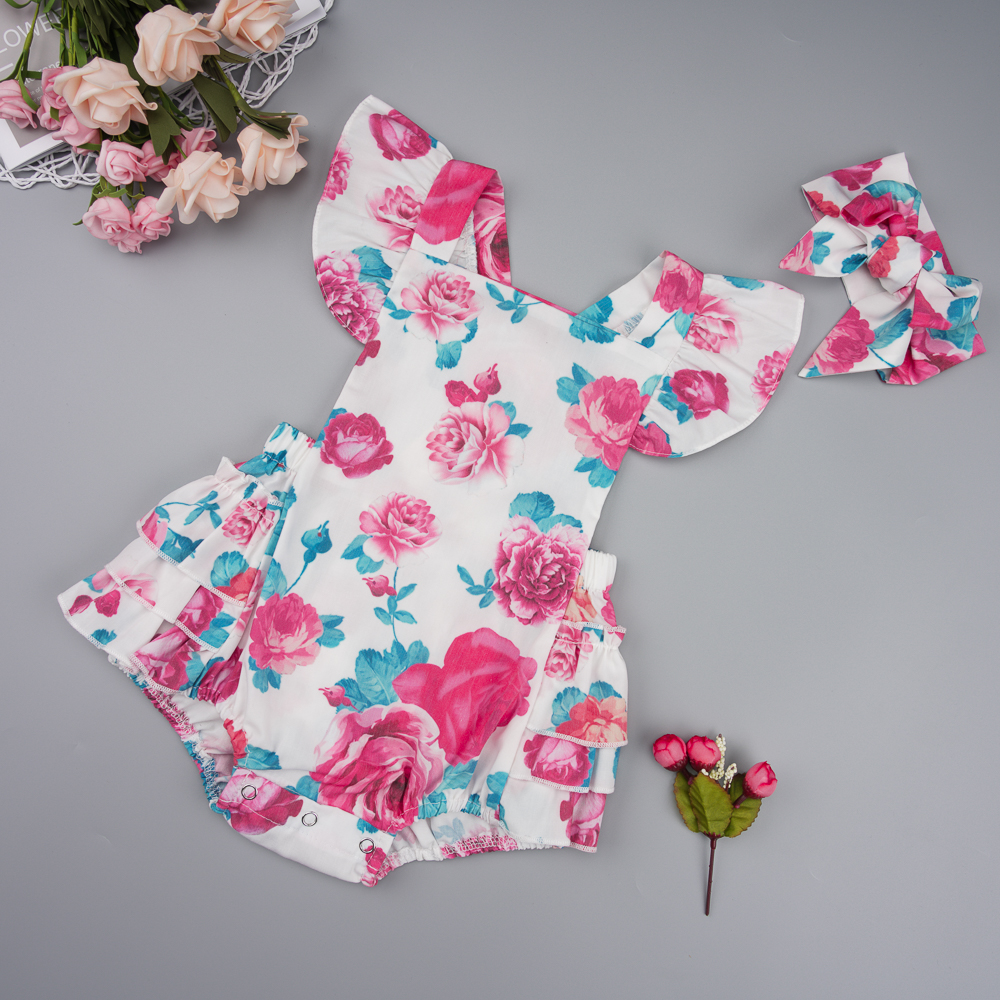 

Baby Rose Floral Cake Style Backless Bodysuit and Headband