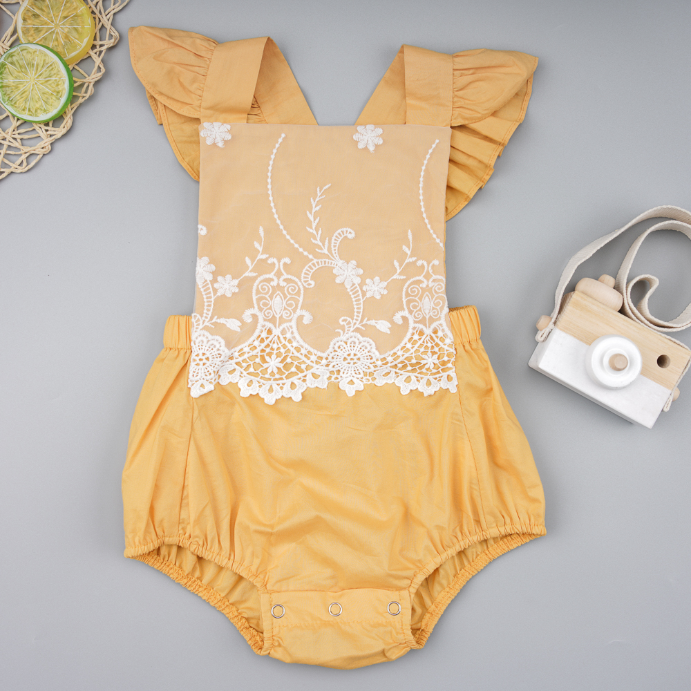 

Baby Embroidered Floral Ruffled Backless Bodysuit
