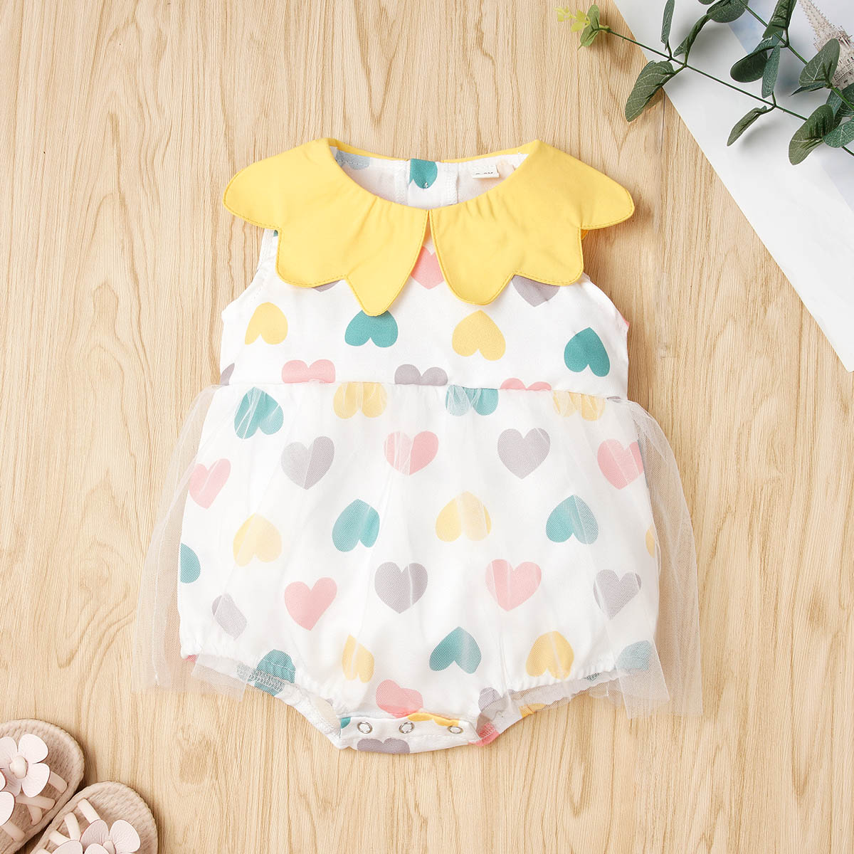

Baby Heart Allover Tulle Sleeveless Rompers