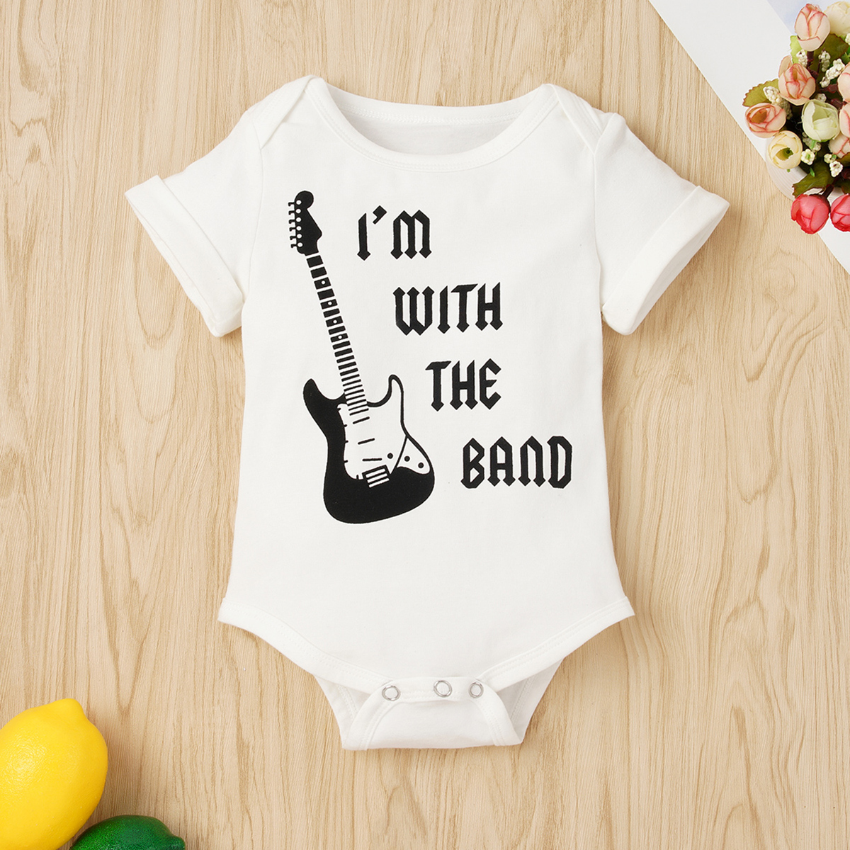 

Baby I'M WITH THE BAND Letter Guitar Pretty Rompers