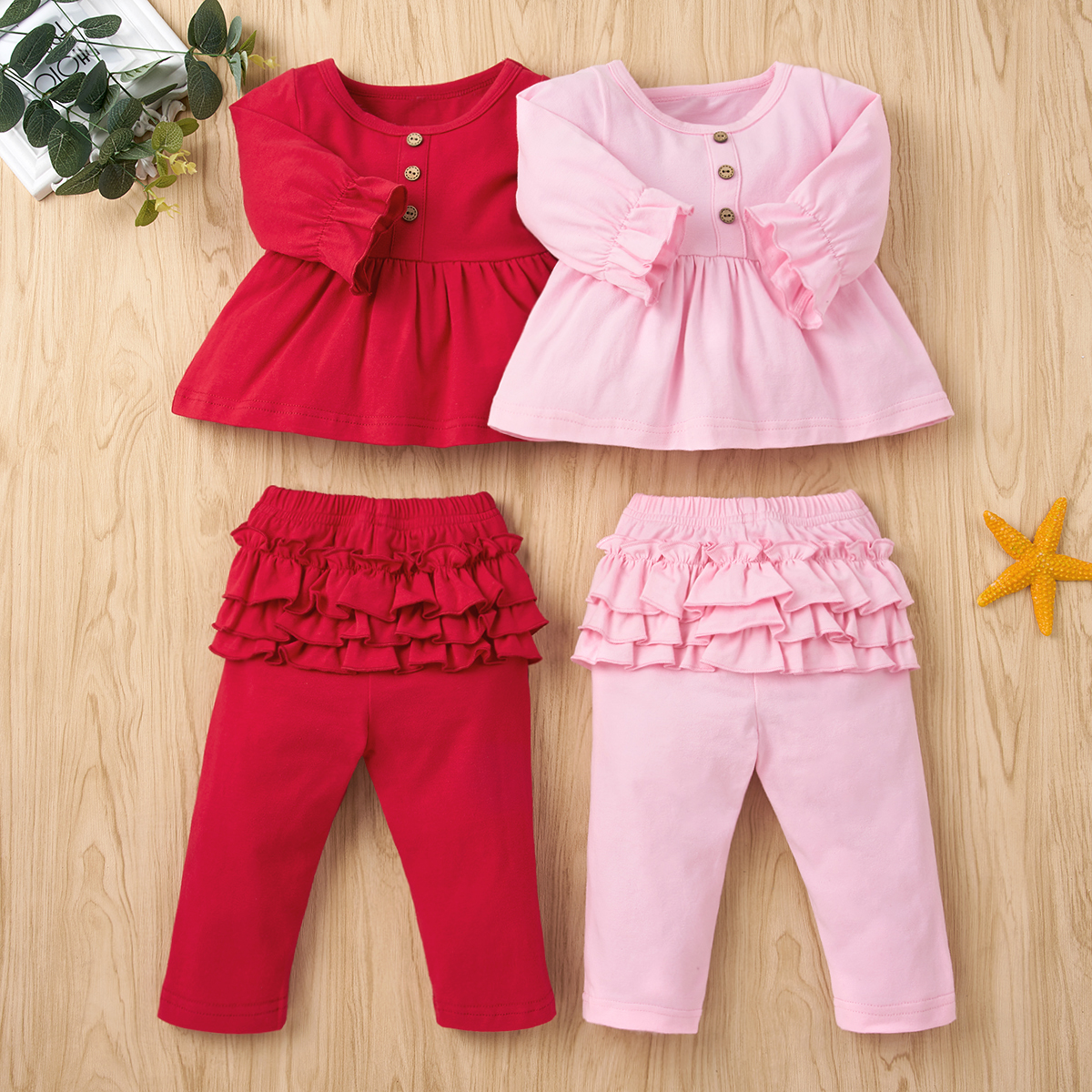 

Baby Girl Sweet Solid-Flounced Sets