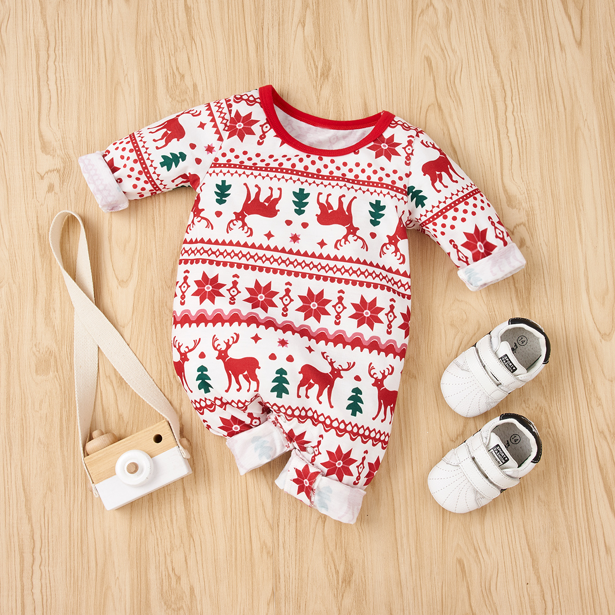 

Baby Christmas Elk Print Jumpsuits