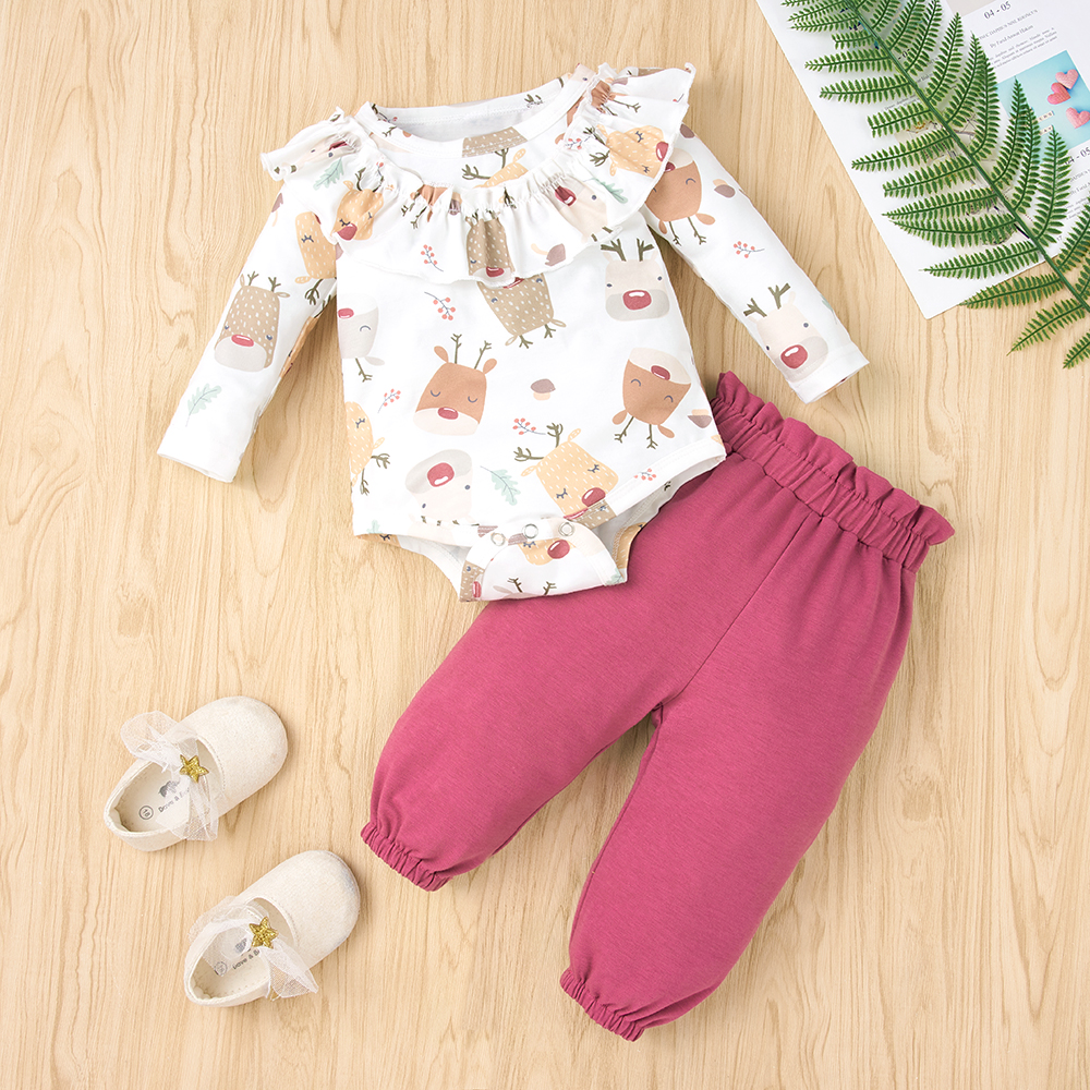 

2pcs Baby Girl Sweet Animal & Elk Baby's Sets Cotton Romper Fashion Long-sleeve Infant Clothing Outfits