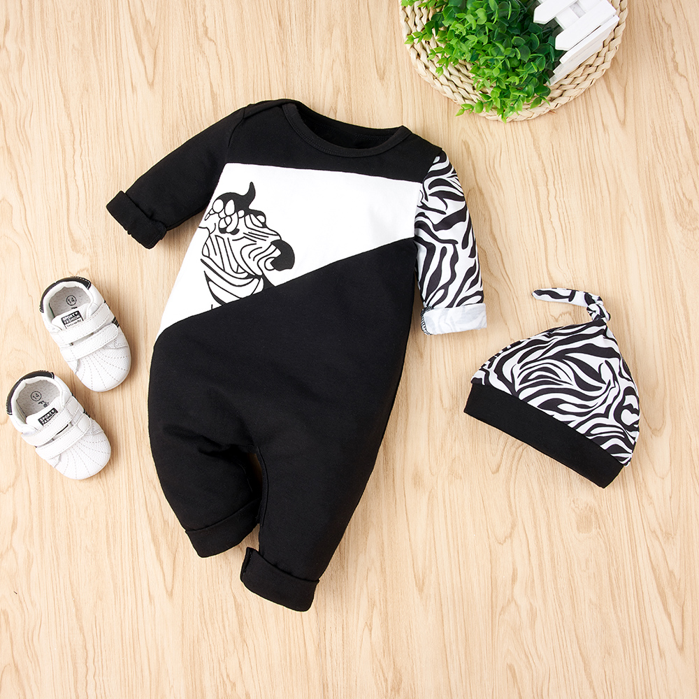 

2-piece Baby Stylish Zebra Jumpsuit with Hat