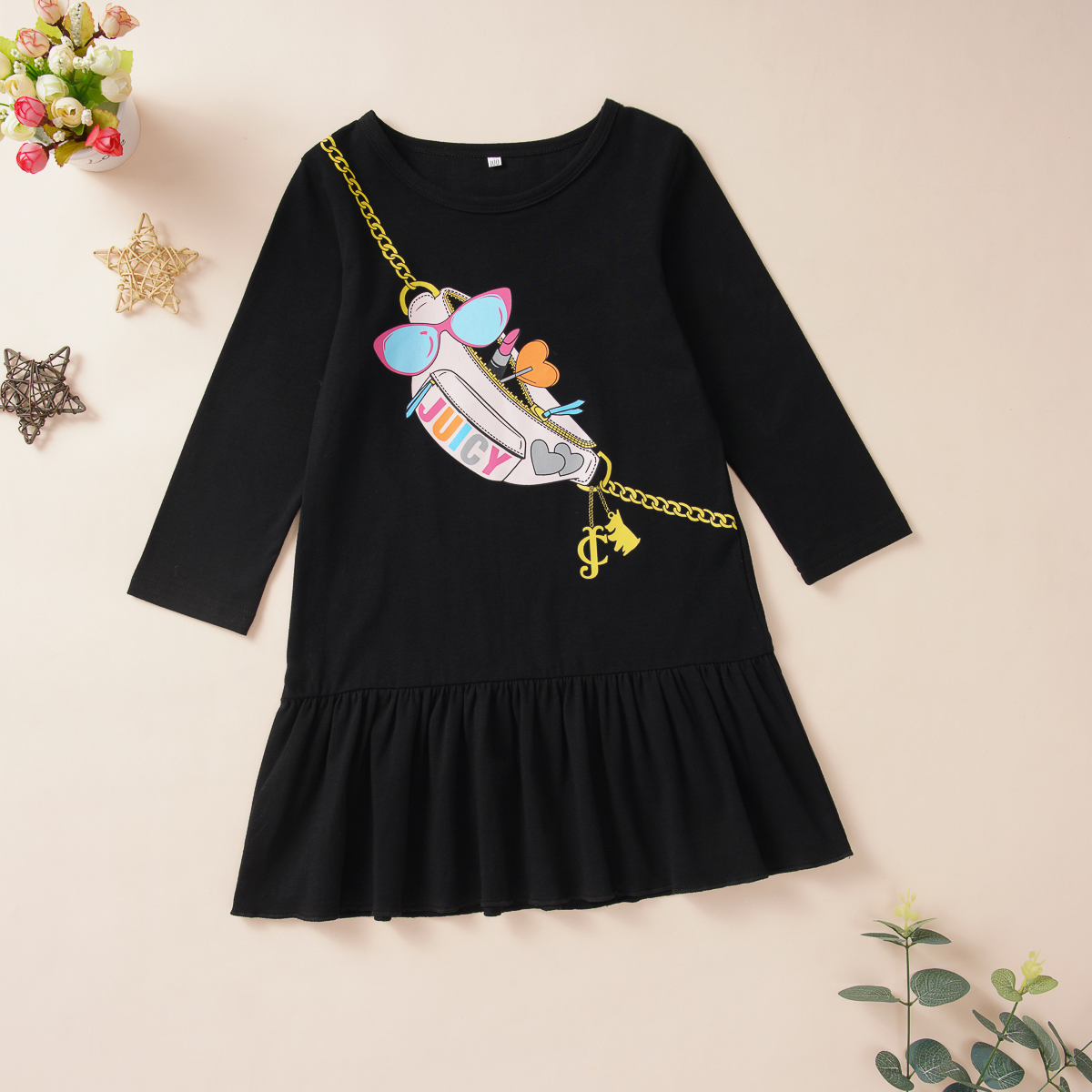 

Baby / Toddler Beauty Print Flounce Long-sleeve Dress