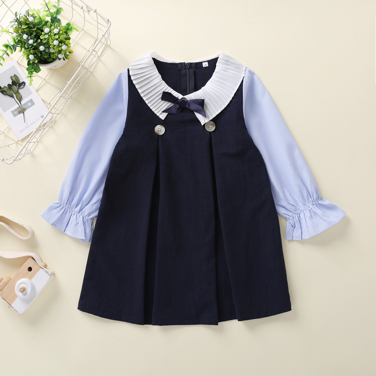 

Baby / Toddler Bowknot Long-sleeve Splice Dress