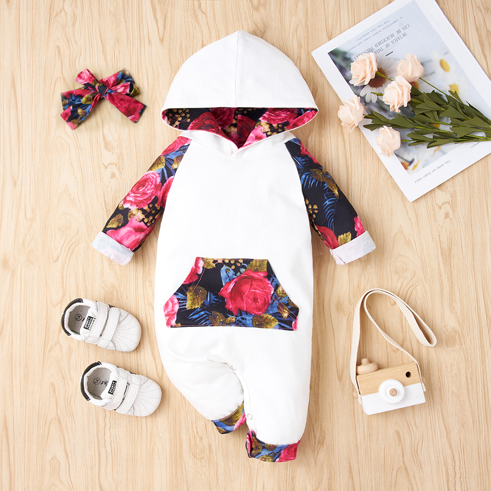 

2-piece Baby Floral Hooded Jumpsuit with Headband
