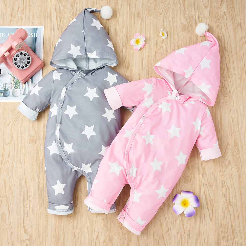 

Baby Stars Allover Hooded Jumpsuit