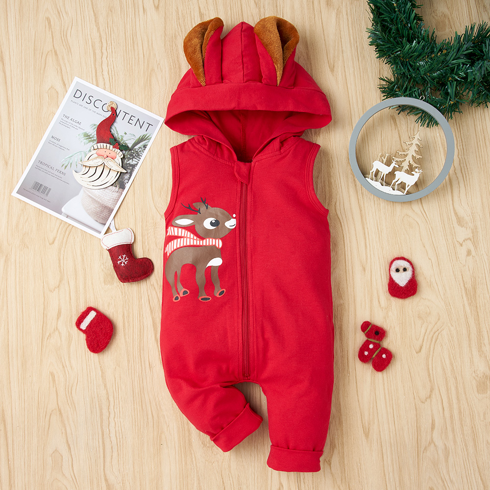 

Baby Christmas Elk Hooded Jumpsuit