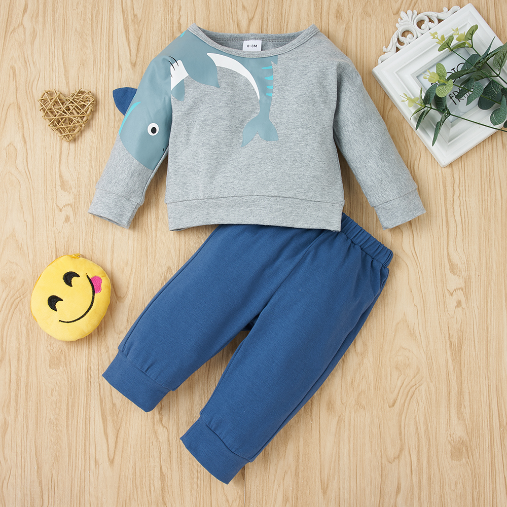 

2pcs Baby Boy casual Animal & Shark Baby's Sets Cotton Fashion Long Sleeve Infant Clothing Outfits