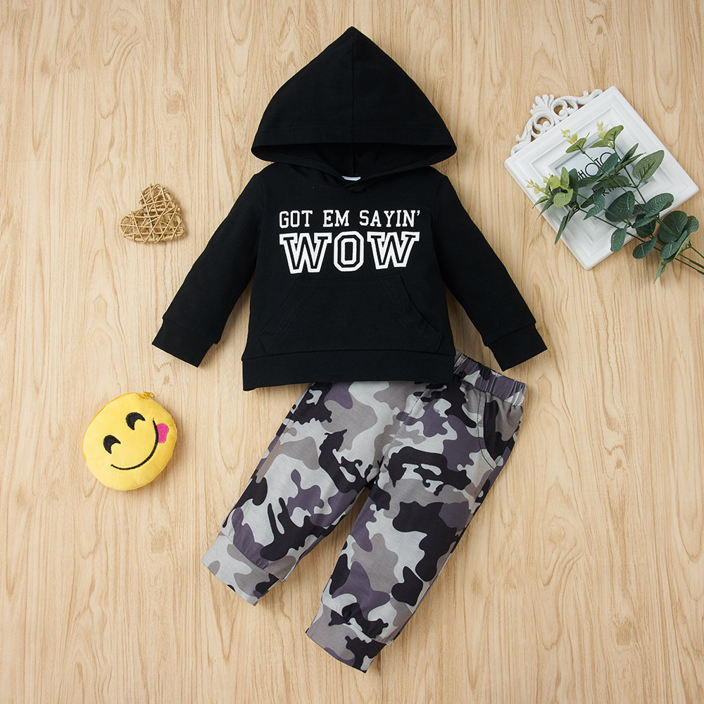 

2pcs Baby Boy casual Letter Baby's Sets Hooded Cotton Fashion Long Sleeve Infant Clothing Outfits