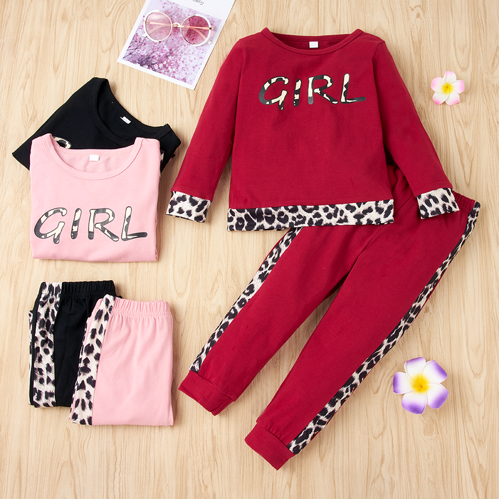 

2-piece Baby / Toddler Leopard Letter Long-sleeve Top and Pants Set