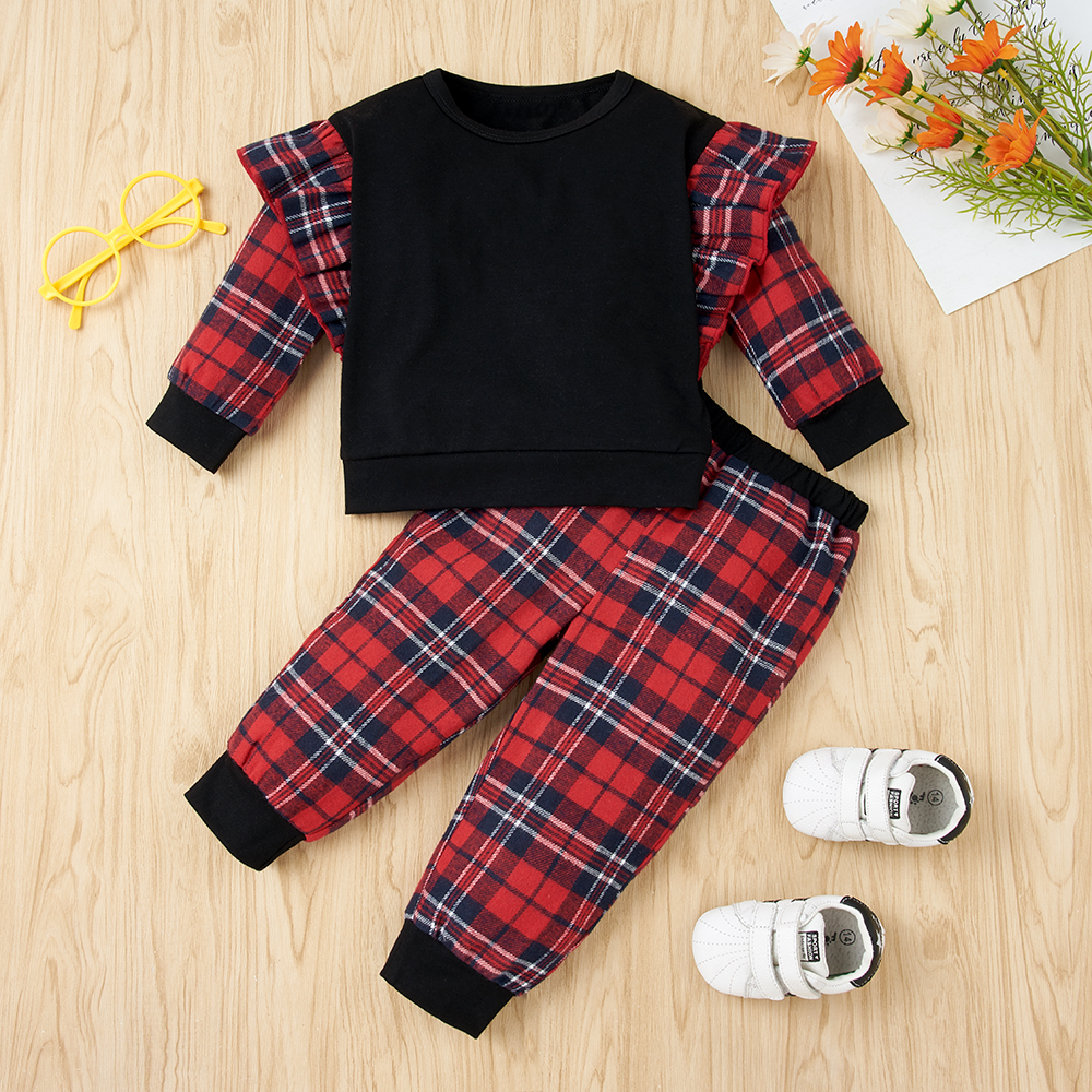 

2pcs Baby Girl Retro Plaid Baby's Sets Cotton Fashion Long Sleeve Infant Clothing Outfits
